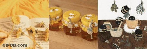 Collage Of Honey Jars And Bees GIF