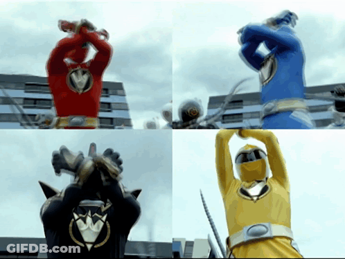 Collage Of Red Blue And Yellow Ranger GIF