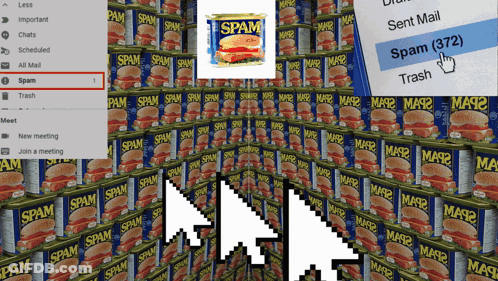 Collage Of Spam Cans With Mouse Arrow Pointing To Spam GIF