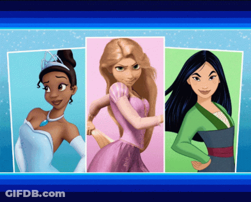 Collage Of Three Princesses Including Mulan GIF