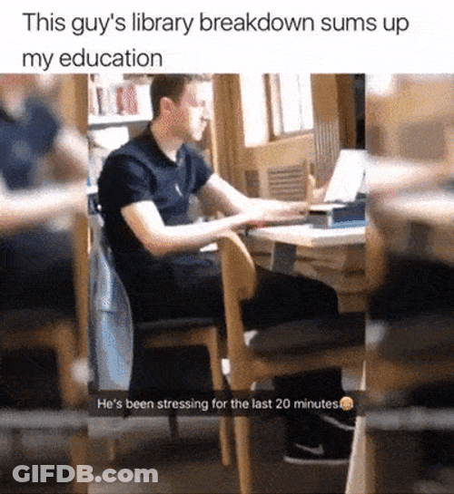College Stress Library Breakdown GIF