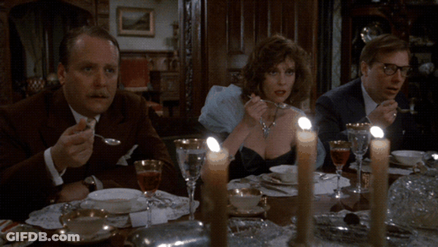 Colonel Mustard Mr Green Dining Clue Movie GIF