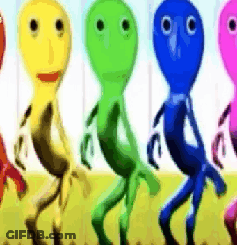 Colorful Aliens Dancing In A Line GIF