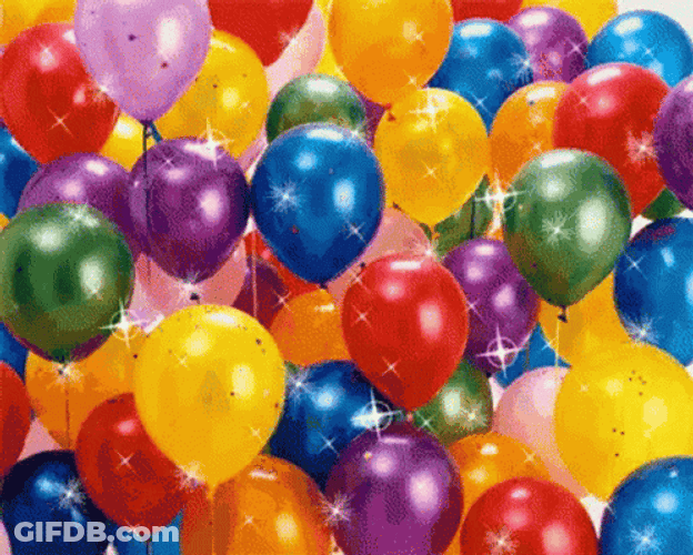 Colorful And Sparkling Happy Birthday Balloons GIF