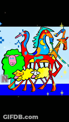 Colorful Animals Drawing With Letter N GIF