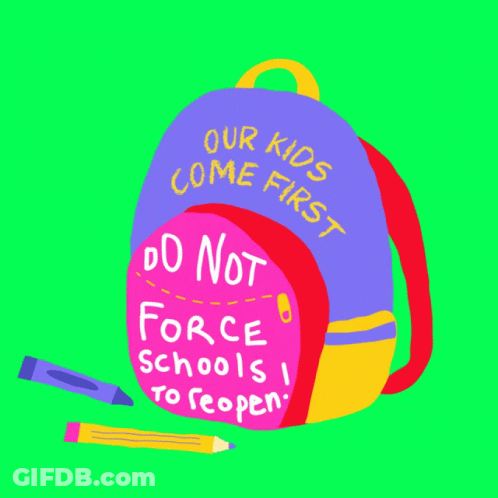 Colorful Backpack Saying Our Kids Come First GIF