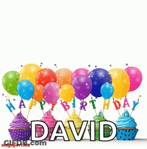 Colorful Balloons And Cupcakes With The Name David GIF