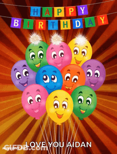 Colorful Balloons With Faces And Happy Birthday Banner GIF