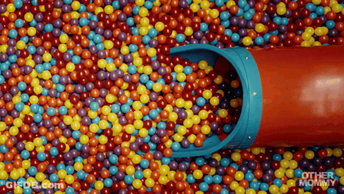 Colorful Balls Spilling From Blue Bucket Saying Other Mommy GIF