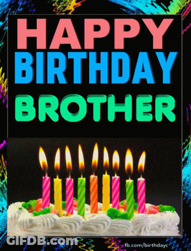 Colorful Birthday Card For Brother With Cake And Candles GIF