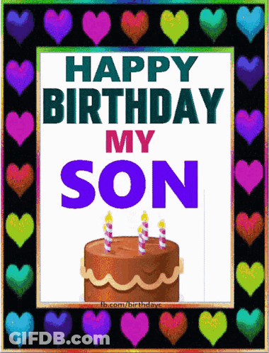 Colorful Birthday Card With Cake And Candles GIF