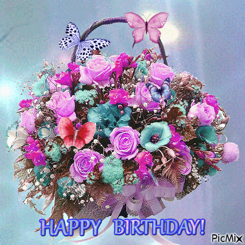 Colorful Birthday Flowers Butterflies GIF