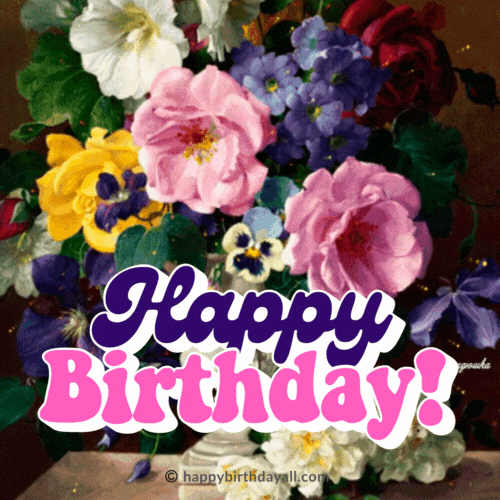 Colorful Birthday Flowers Happy Birthday GIF
