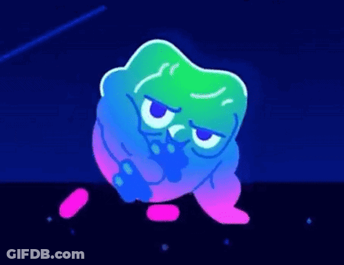 Colorful Cartoon Character Making Face In Dark GIF