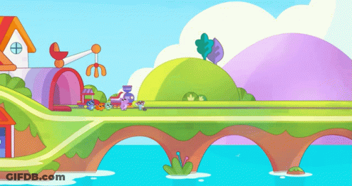 Colorful Cartoon House And Bridge GIF