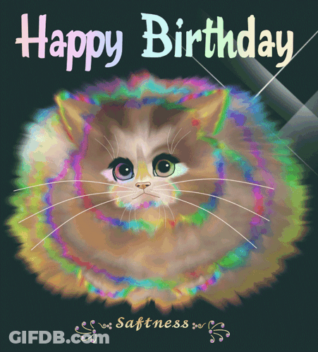 Colorful Cat On Birthday Card GIF
