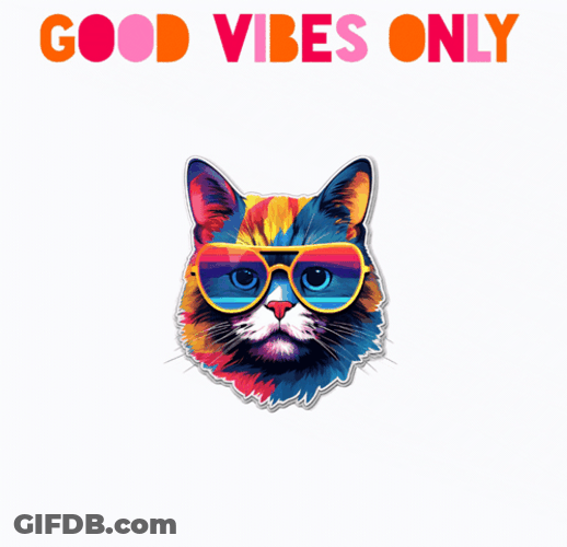 Colorful Cat Vibing Good Vibes Only GIF