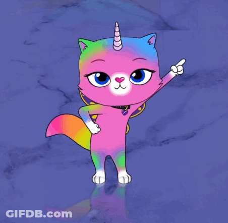 Colorful Cat With Unicorn Horn Pointing Up GIF