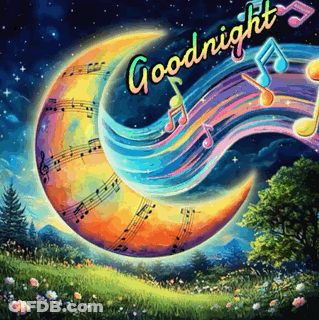 Colorful Crescent Moon With Music Notes GIF