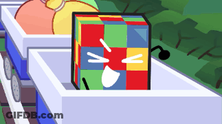 Colorful Cube With Face In Wagon GIF