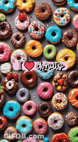 Colorful Donuts Saying I Love Donuts GIF