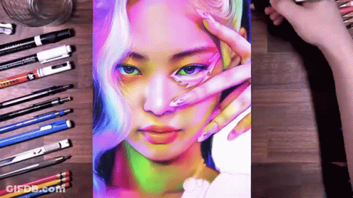 Colorful Drawing Of Woman Face With Prismacolor Marker GIF