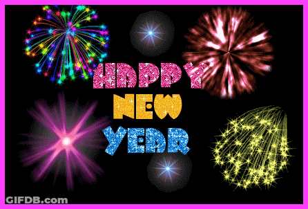 Colorful Fireworks Display Saying Happy New Year GIF