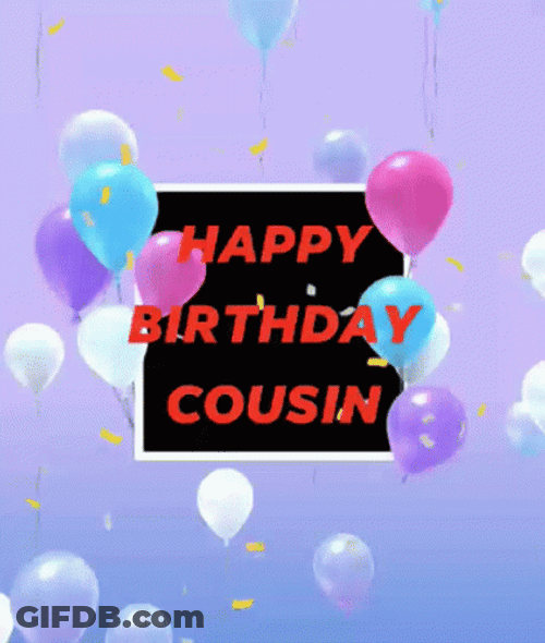 Colorful Floating Balloons Happy Birthday Cuz Greeting GIF