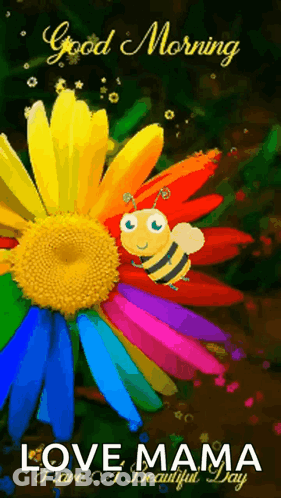 Colorful Flower Bee Good Morning Love Mama GIF