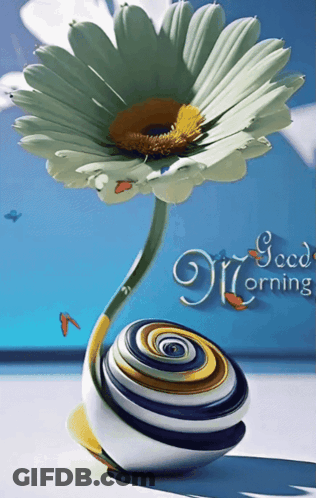 Colorful Flower In Vase Saying Good Morning GIF