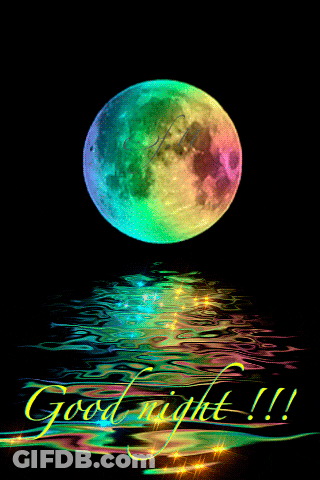 Colorful Full Moon Reflected In Water Saying Good Night GIF