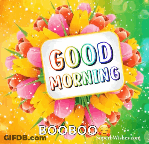 Colorful Good Morning Greeting Card With Bouquet Of Flowers GIF