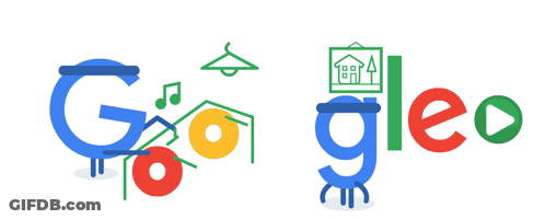Colorful Google Logo With House And Music Notes GIF