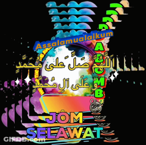 Colorful Graphic Saying Assalamualaikum Jom Selawat GIF