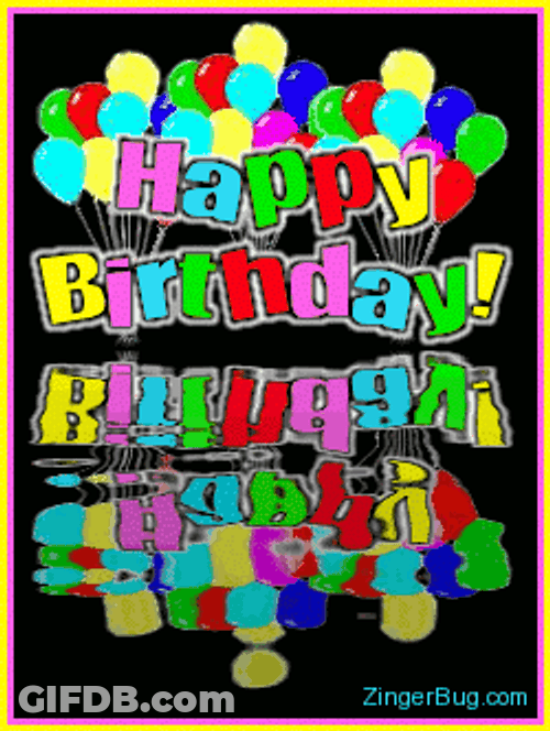Colorful Happy Birthday Balloons With Reflection GIF