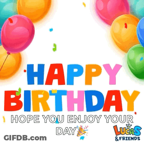 Colorful Happy Birthday Card With Balloons And Confetti GIF