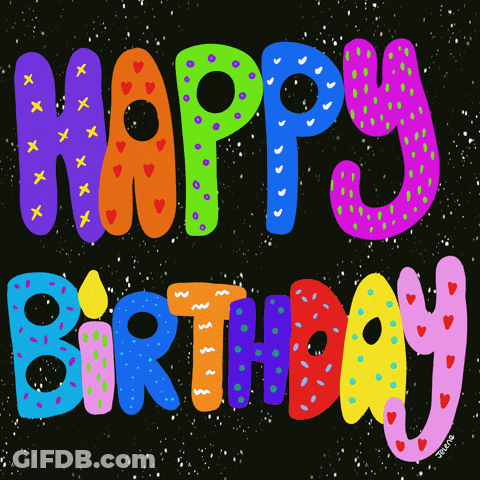 Colorful Happy Birthday Sign With Hearts And Stars GIF