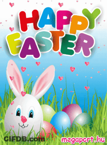 Colorful Happy Easter Bunny With Eggs GIF