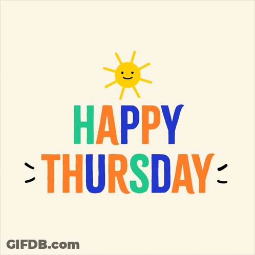 Colorful Happy Thursday Sign With Smiling Sun GIF
