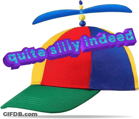 Colorful Hat With Propeller Says Quite Silly Indeed GIF
