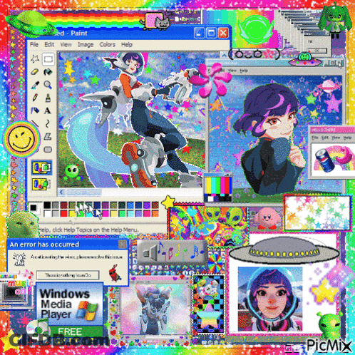 Colorful Images And Windows Media Player Icon Collage GIF