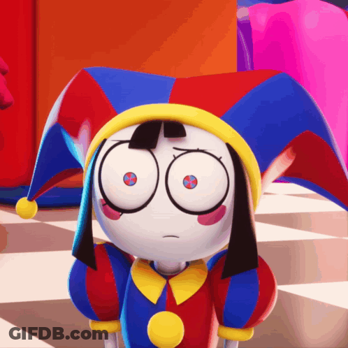 Colorful Jester Hat Cartoon Character Looking GIF