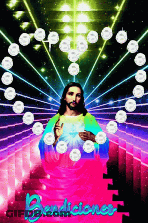 Colorful Laser Lights Jesus Christ Bendiciones GIF