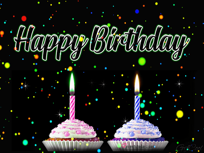Colorful Lights Happy Birthday Wishes Cupcakes GIF