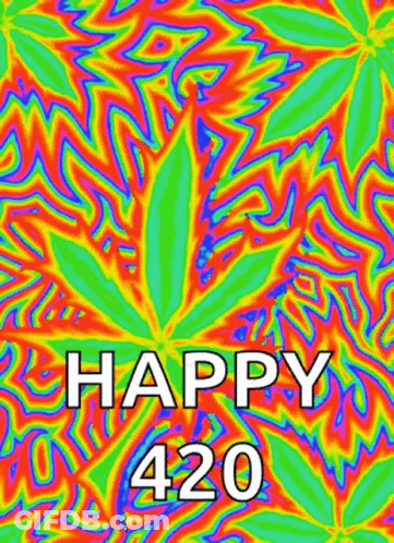 Colorful Marijuana Leaf Saying Happy 420 GIF
