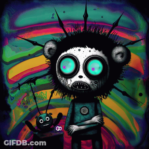 Colorful Monkey With Robot Number 8 GIF
