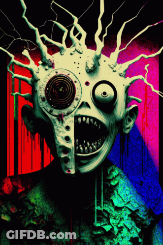 Colorful Monster With Large Eye And Large Mouth GIF
