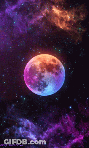 Colorful Moon In Galaxy By Geya Shvecova GIF