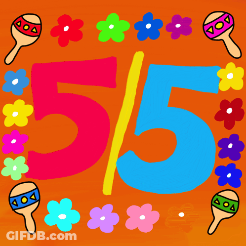 Colorful Number 5 Surrounded By Flowers And Maracas GIF