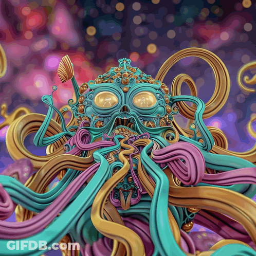 Colorful Octopus With Purple And Yellow Tentacle GIF